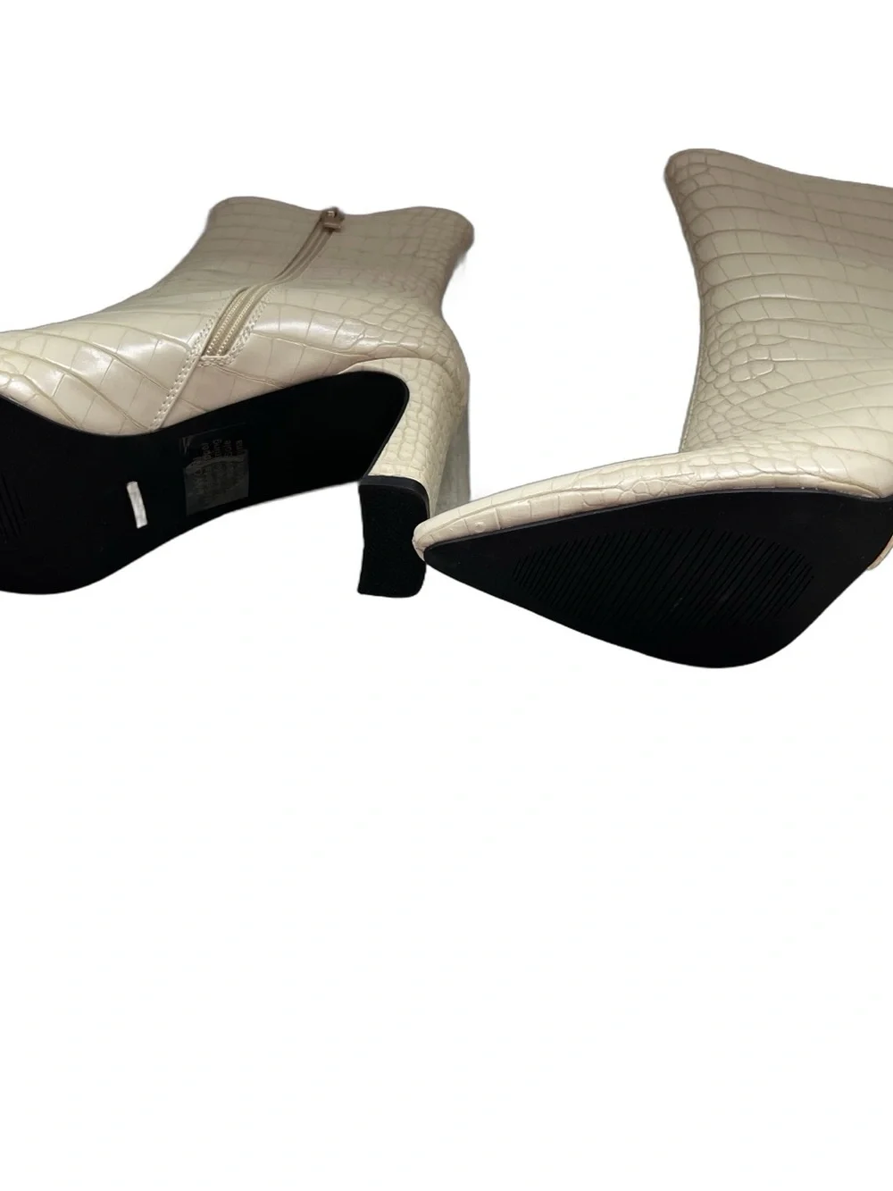 Billini Croc-Embossed Pointed Toe Ankle Boots in Cream